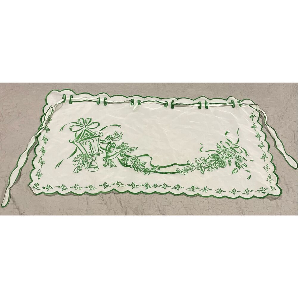 Vintage Half Apron Sheer White Velvety Green Christmas